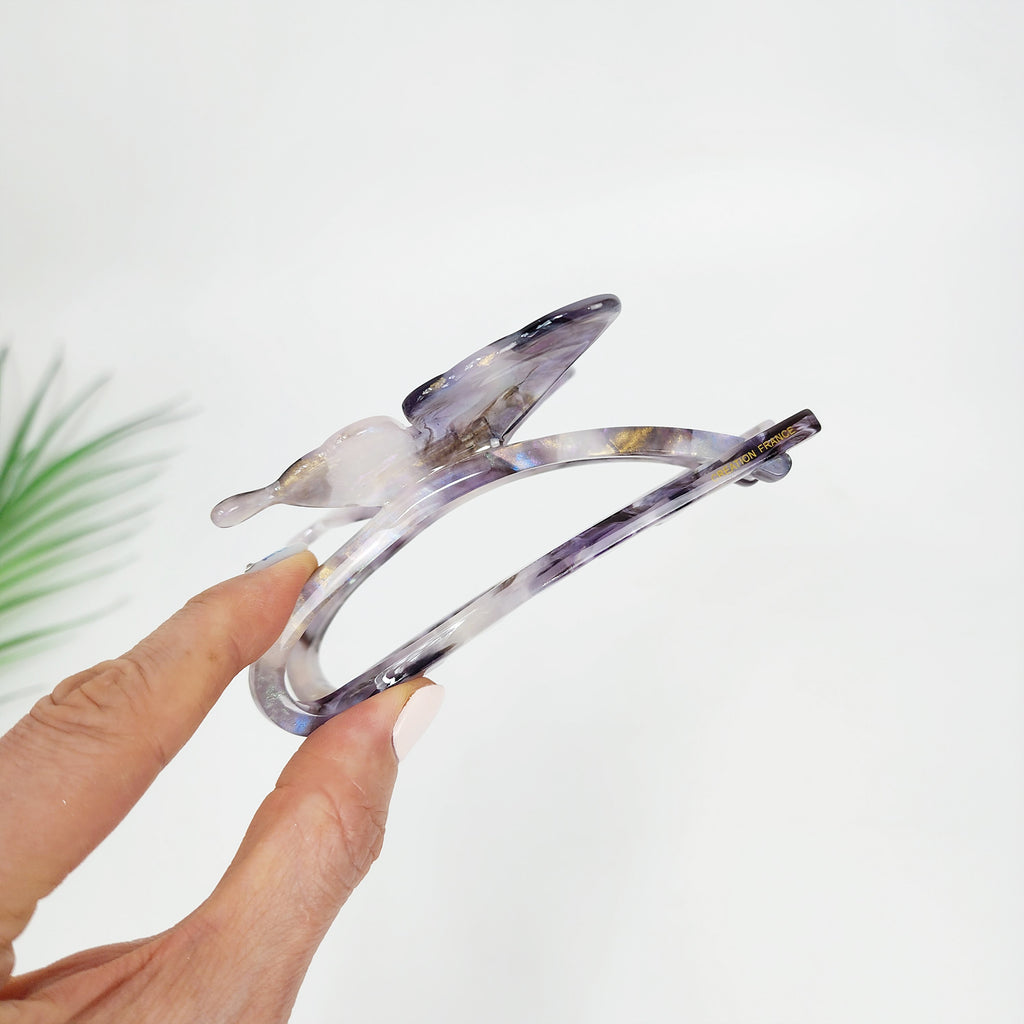 Butterfly & Bow Large Hair Claw Clip 4.6 in – Aurora Violet, French-style