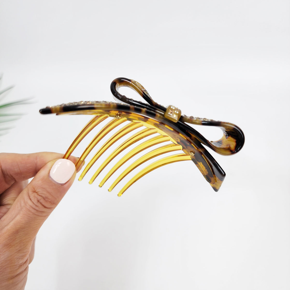 Wind Bow Cubic Long Hair Comb Pin 4.6 in – Tortoise Shell, French Pin