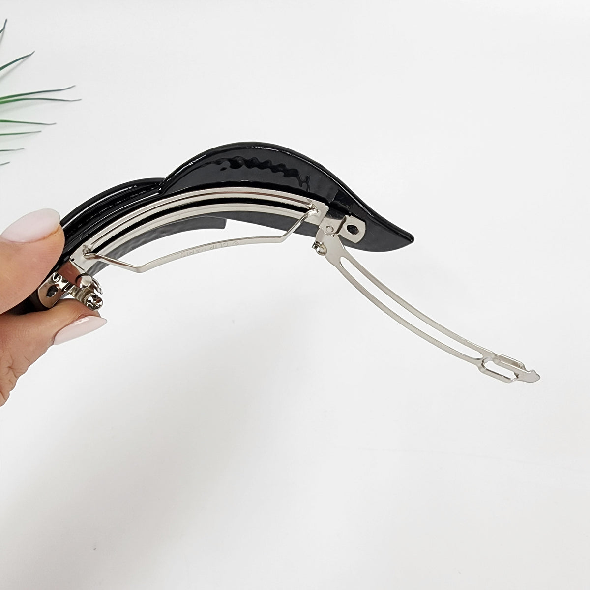 Flora Leaf Hair Barrette 4.2 in – Cubic, Curved Pin Bar, French Pin