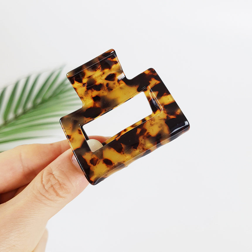 Square Hair Claw Clip 3.9 in – Rectangle Medium / 1 Leopard Brown