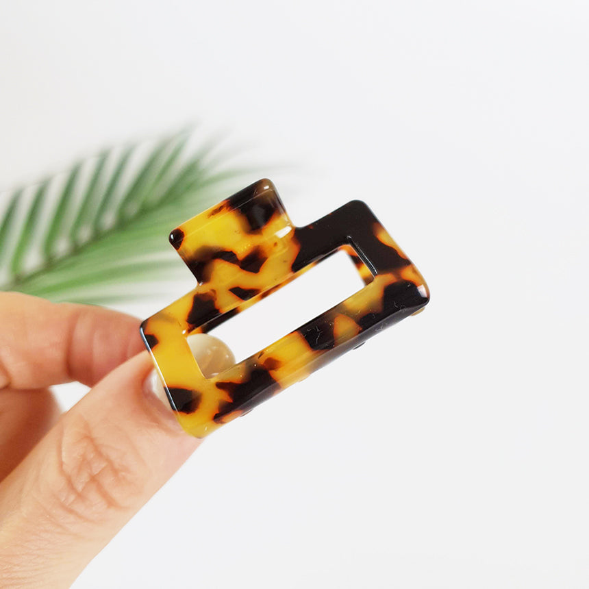 Square Hair Claw Clip 3.9 in – Chubby Rectangle Small / 1 Leopard Brown