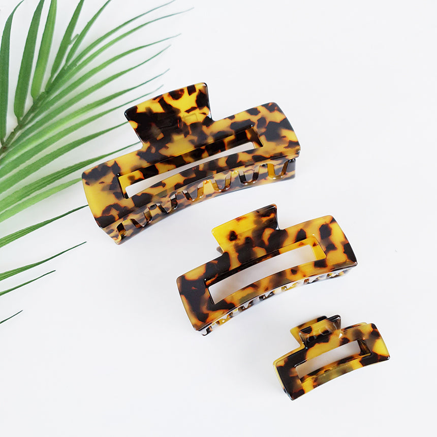 Square Hair Claw Clip 3.9 in – Tortoise Shell, 6 Sizes, French-style