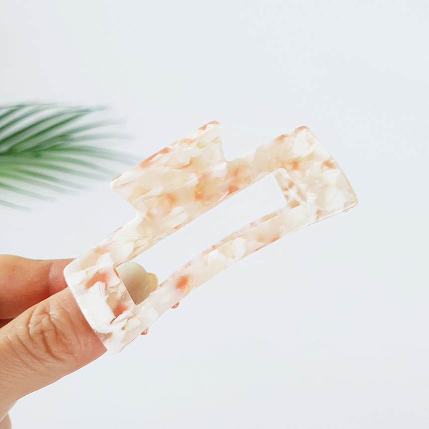 Long Square Medium Hair Claw Clip – 25 Marble Peach