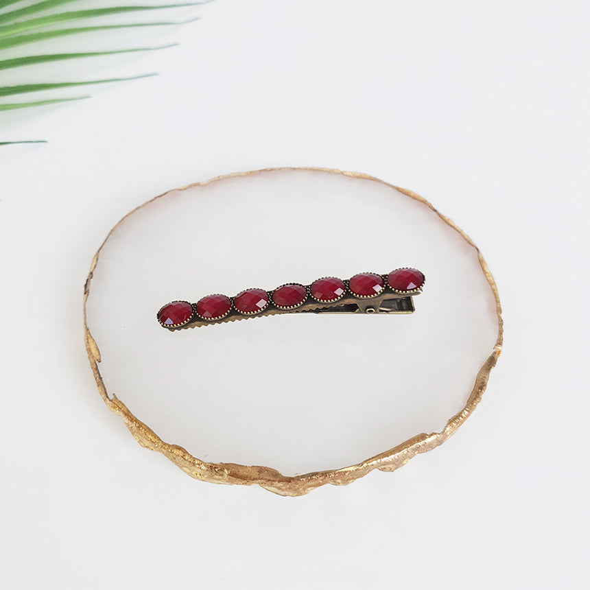 Bead Mini Alligator Hair Clip 2.4 in – 1 Red