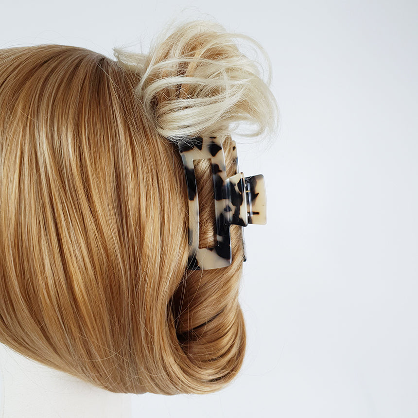 Long Square Medium Hair Claw Clip – Tortoise Shell Marble, French-style