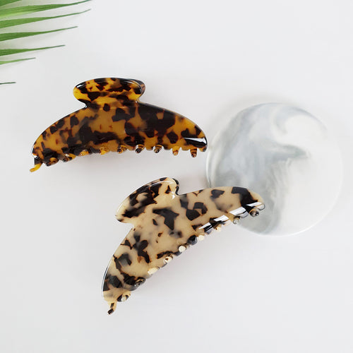 Acetate half moon hair claw clip in Leopard Beige and Leopard Brown