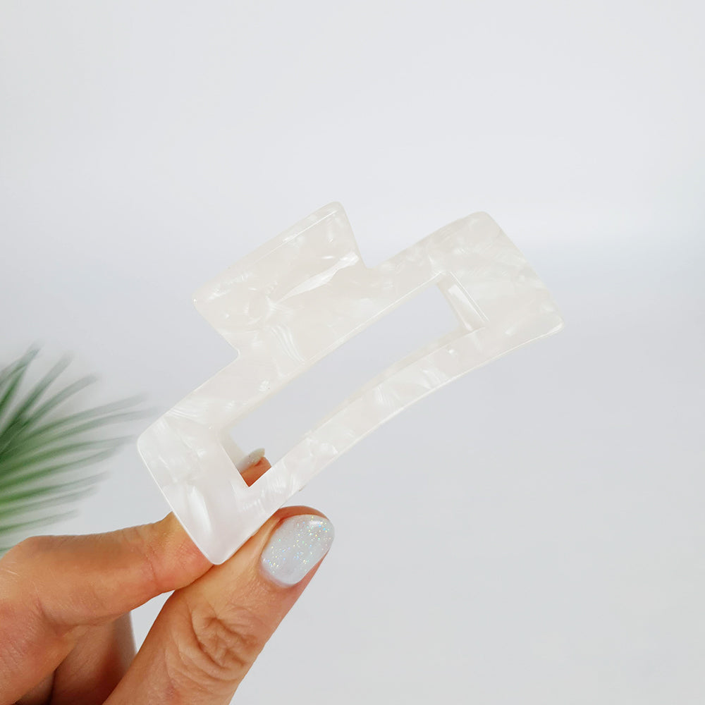 Long Square Medium Hair Claw Clip – 16 Marble White
