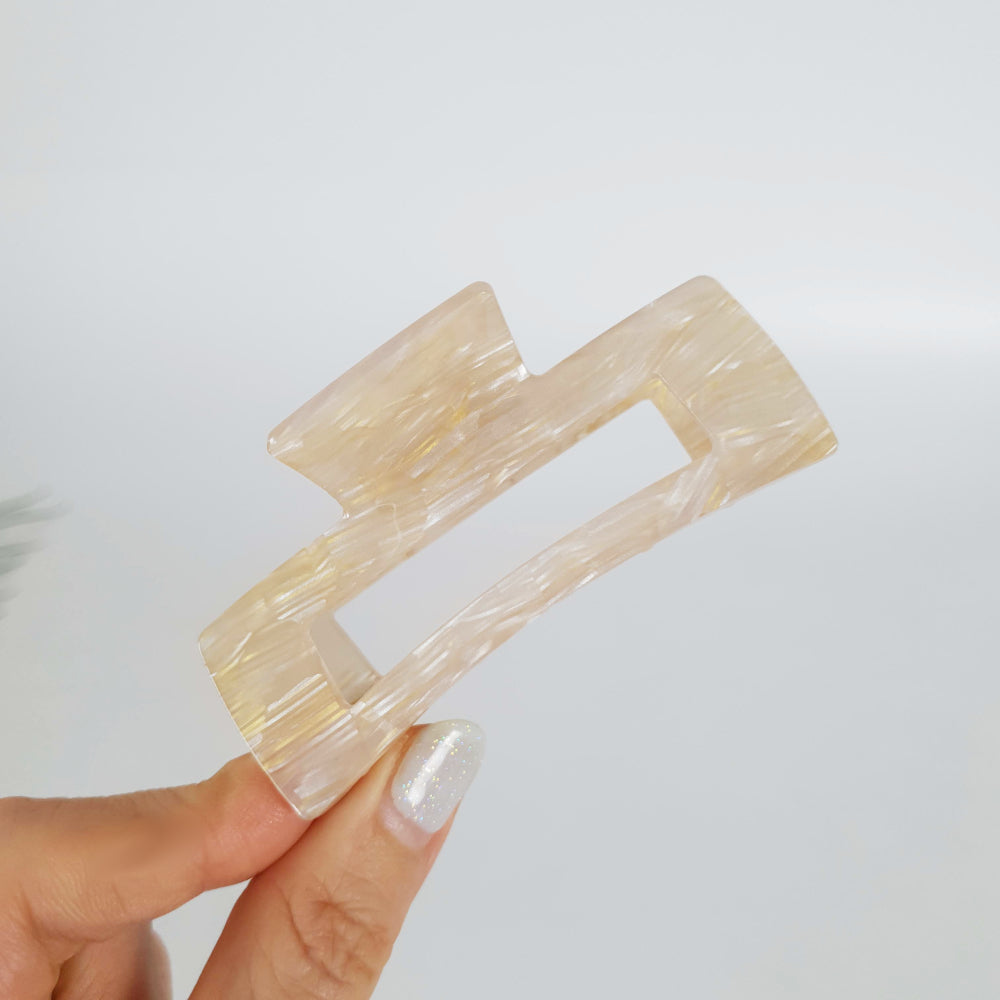 Long Square Medium Hair Claw Clip – 14 Marble Beige