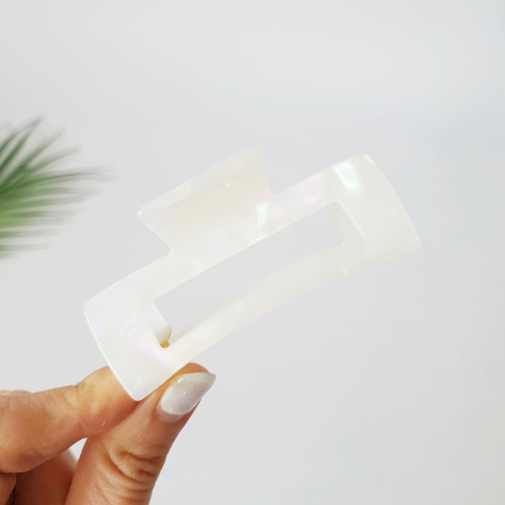 Long Square Medium Hair Claw Clip – 13 Aurora White