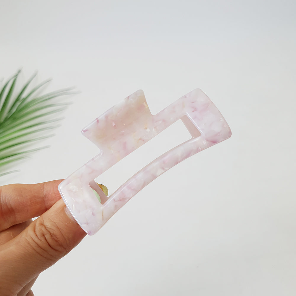 Long Square Medium Hair Claw Clip – 9 Marble Light Pink