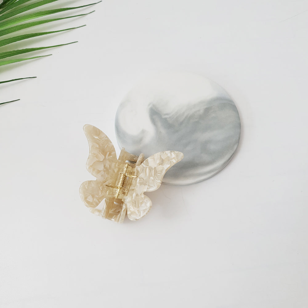 Butterfly Small Hair Claw Clip 2.6 in – 3 Marble Ivory