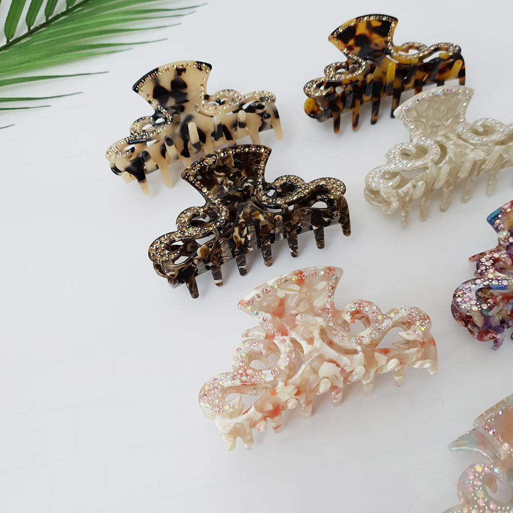 Royal Cubic Small Hair Claw Clip 3.1 in – Tortoise Marble, French-style