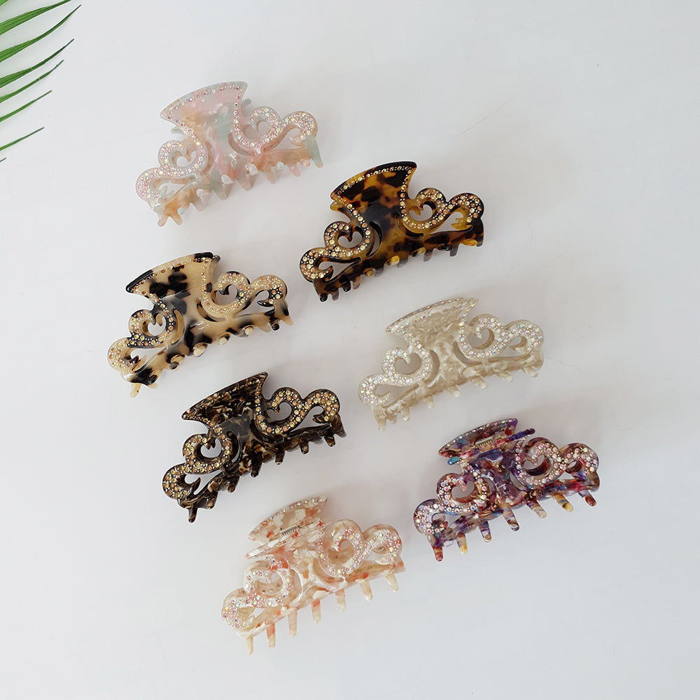 Royal Cubic Small Hair Claw Clip 3.1 in – Tortoise Marble, French-style