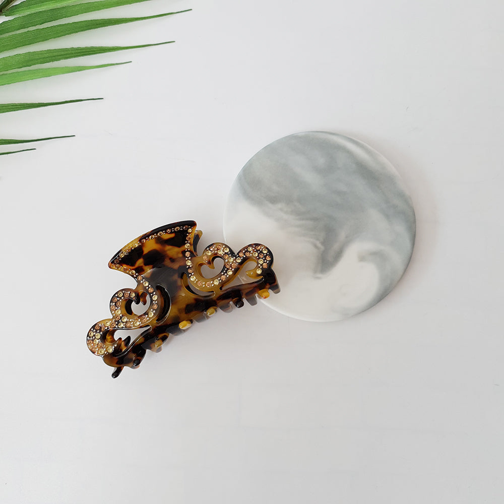 Royal Cubic Small Hair Claw Clip 3.1 in – 2 Leopard Brown