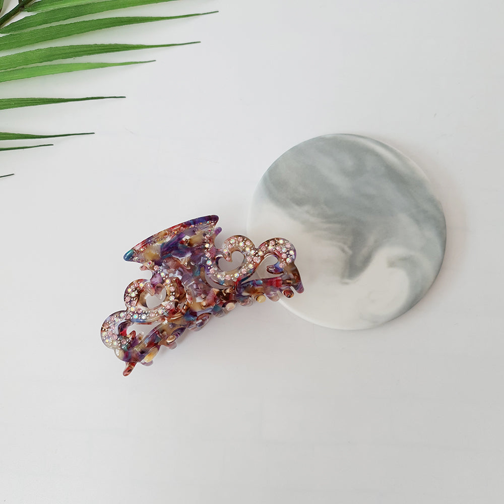 Royal Cubic Small Hair Claw Clip 3.1 in – 6 Art Deep Pink