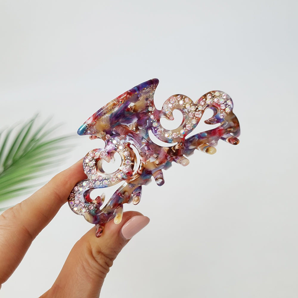Royal Cubic Small Hair Claw Clip 3.1 in – Tortoise Marble, French-style