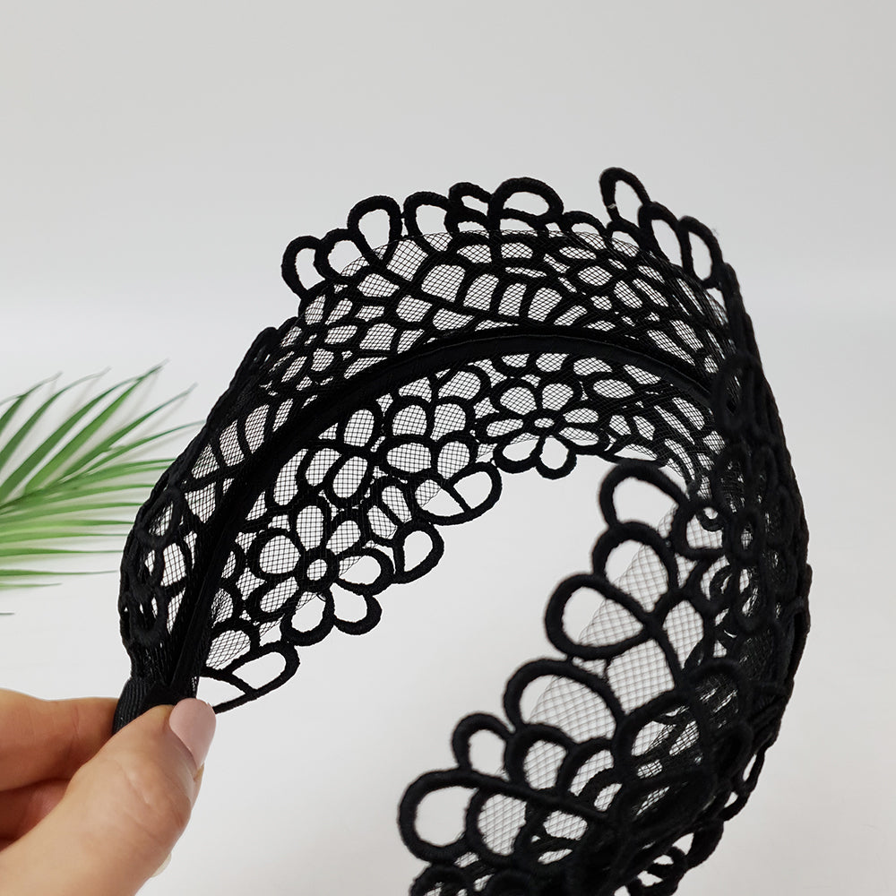 Garden Lace Wide Headband 3.9 in wide – Embroidered Lace, French-style