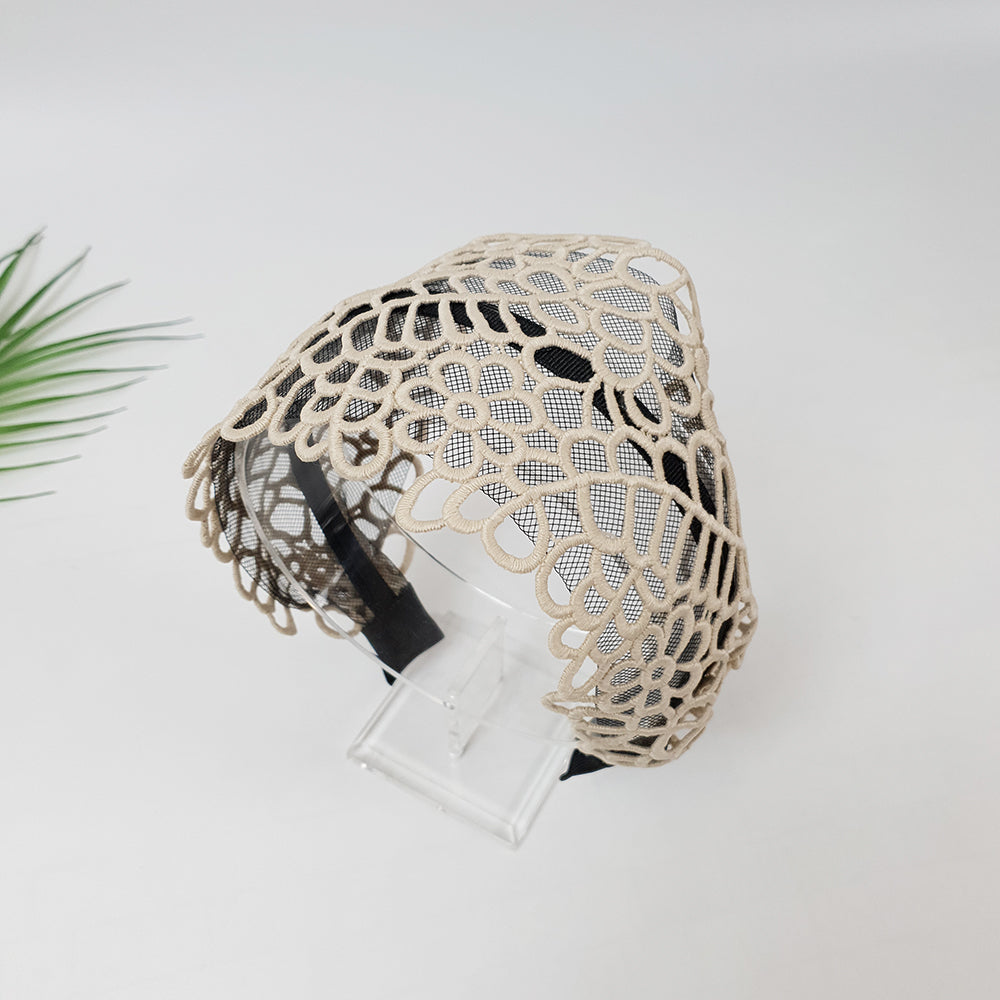 Garden Lace Wide Headband 3.9 in wide – 2 Beige