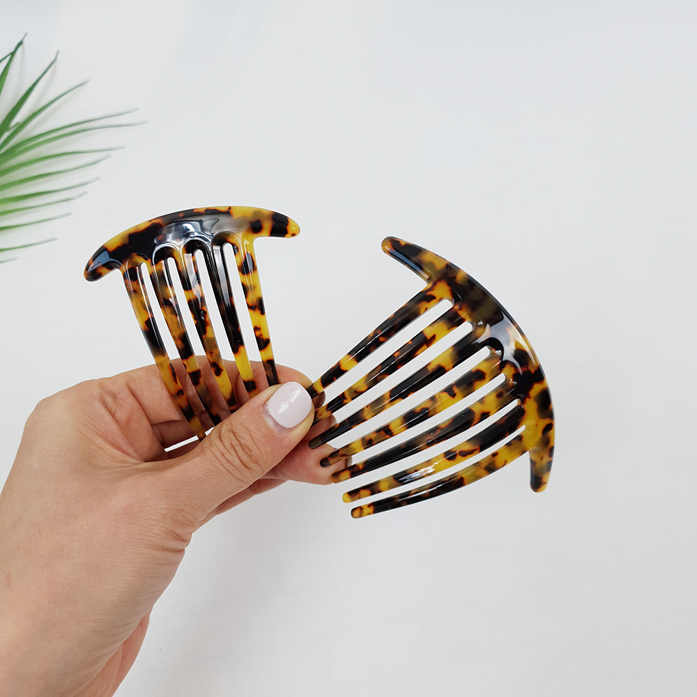 Long Leg Hair Comb Pin 4.3 in – Tortoise Shell Marble, 2 Sizes, French Pin