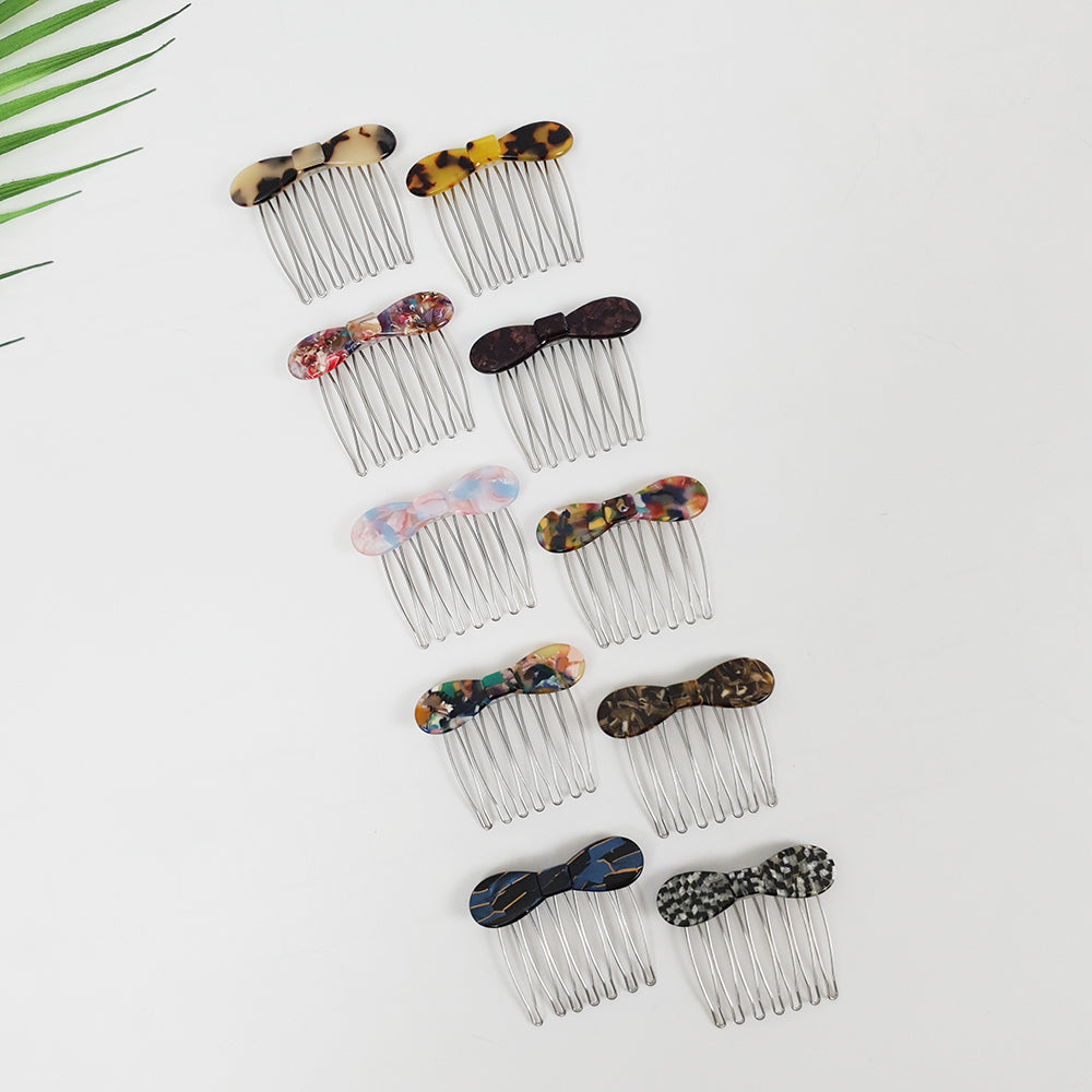 Round Ribbon Mini Hair Comb Pin 2.2 in – Tortoise Shell Marble, French Pin