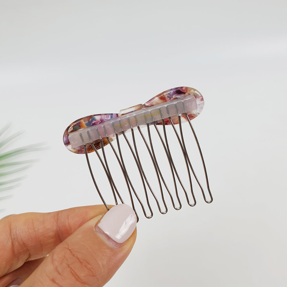 Round Ribbon Mini Hair Comb Pin 2.2 in – Tortoise Shell Marble, French Pin