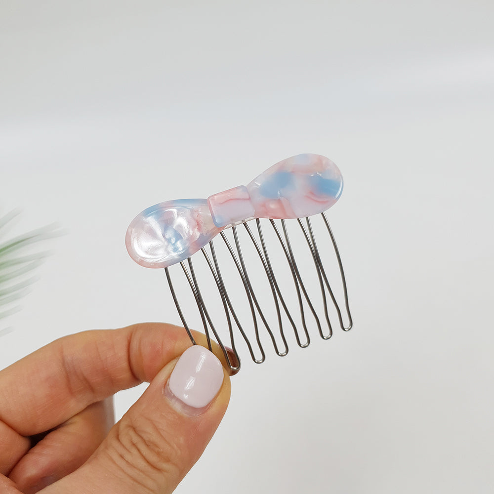 Round Ribbon Mini Hair Comb Pin 2.2 in – 5 Pink Sky
