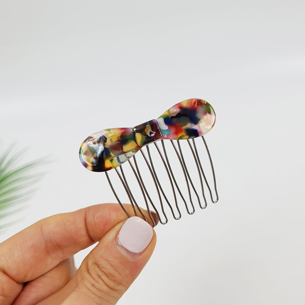Round Ribbon Mini Hair Comb Pin 2.2 in – 6 Art Yellow