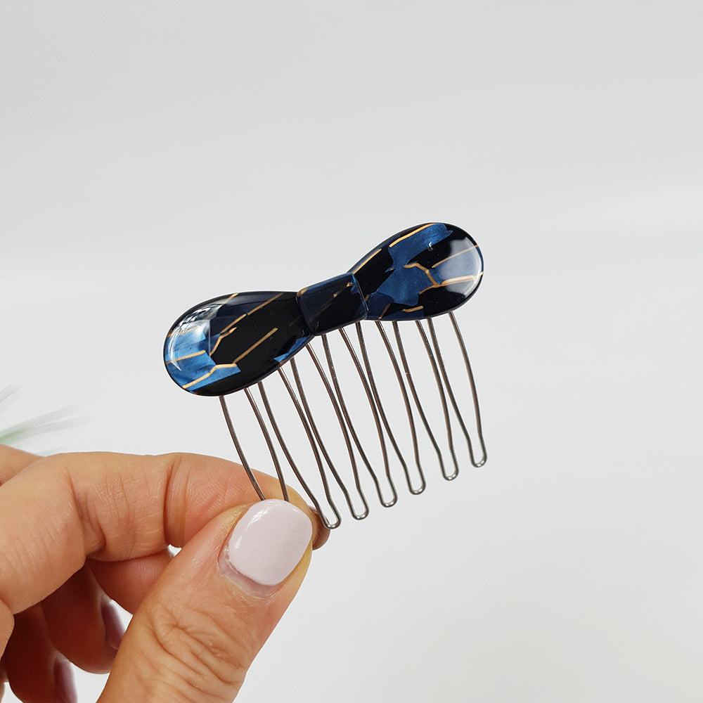 Round Ribbon Mini Hair Comb Pin 2.2 in – 9 Art Navy