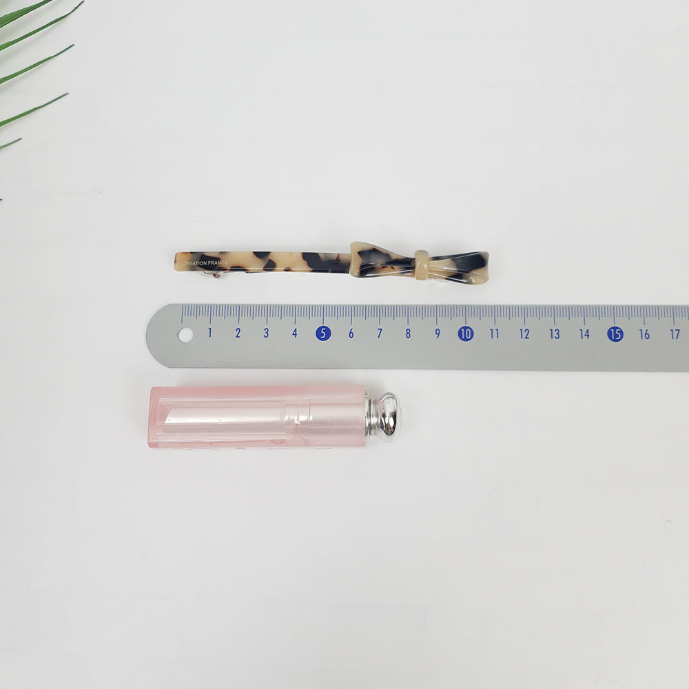 Side Ribbon Long Hair Barrette 4.3 in – Tortoise Shell, French Pin
