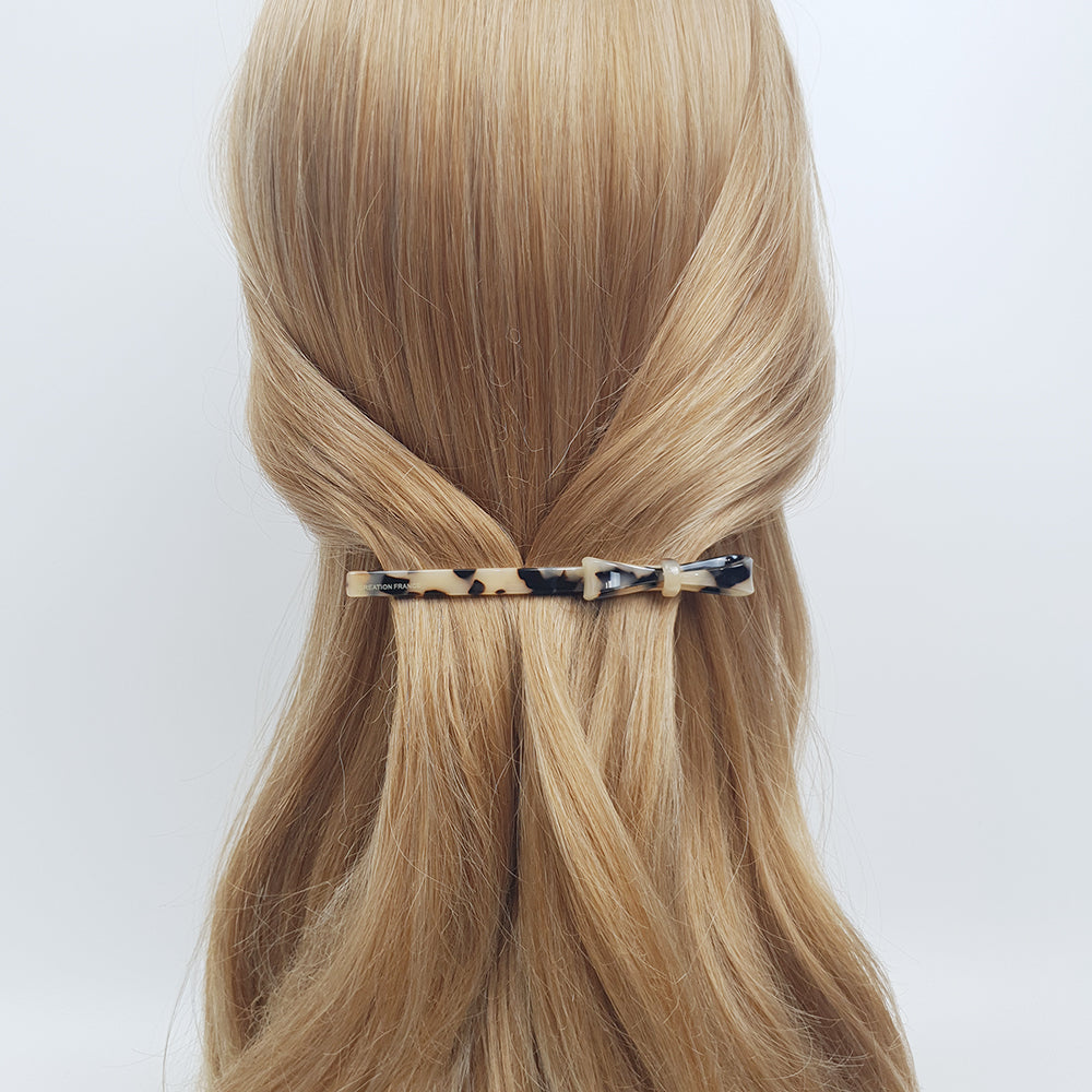 Side Ribbon Long Hair Barrette 4.3 in – Tortoise Shell, French Pin