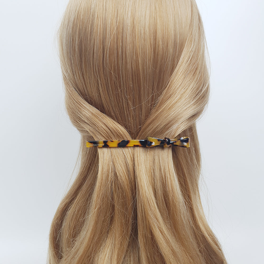 Side Ribbon Long Hair Barrette 4.3 in – Tortoise Shell, French Pin