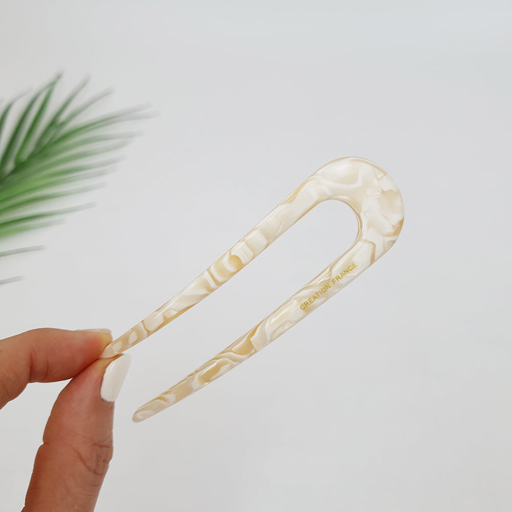 Straight U-Shape Hair Stick 3.9 in – 5 Marble Ivory