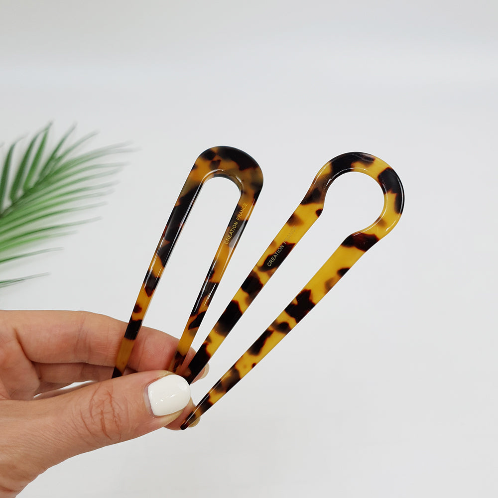 Straight U-Shape Hair Stick 3.9 in – Tortoise Shell Marble, French Pin