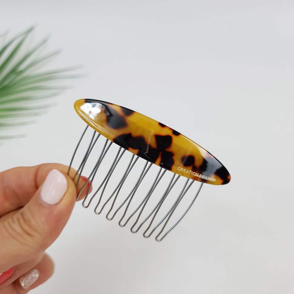 Long Round Hair Comb Pin 2.8 in – 2 Leopard Brown