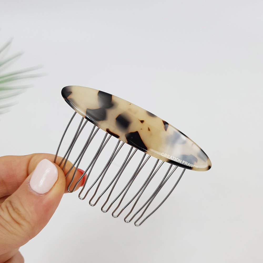 Long Round Hair Comb Pin 2.8 in – 1 Leopard Beige