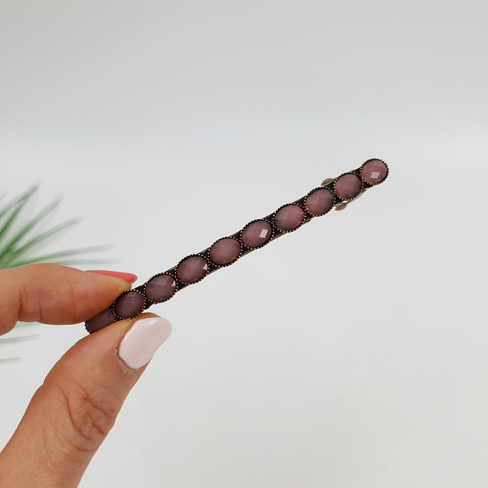 Faceted Oval Hair Barrette 3.3 in – 3 Pink