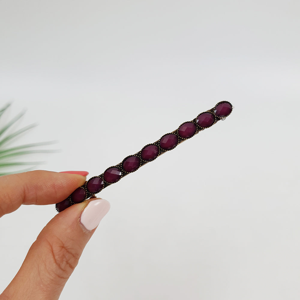 Faceted Oval Hair Barrette 3.3 in – 2 Red Purple