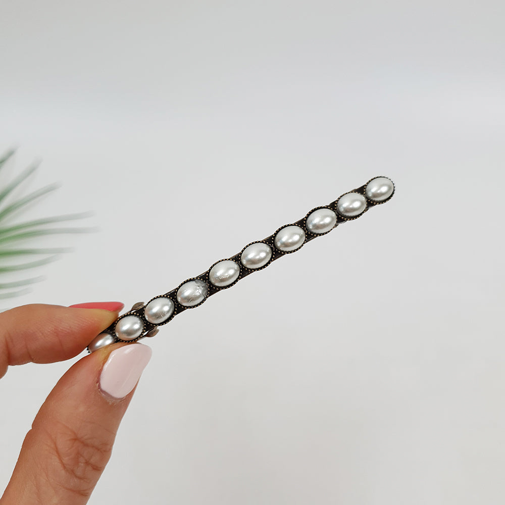 Faceted Oval Hair Barrette 3.3 in – 6 Faux Pearl