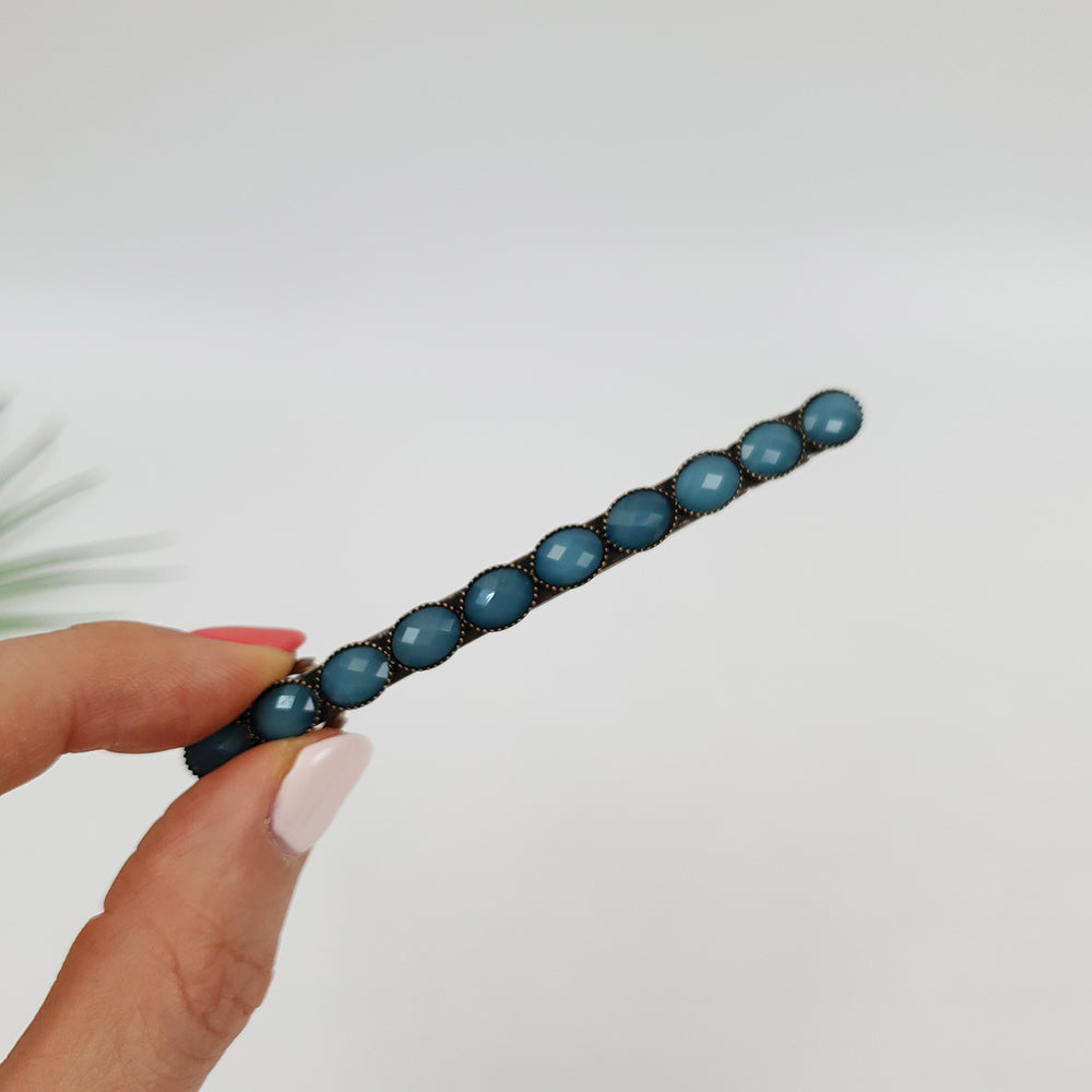 Faceted Oval Hair Barrette 3.3 in – 13 Sky Blue