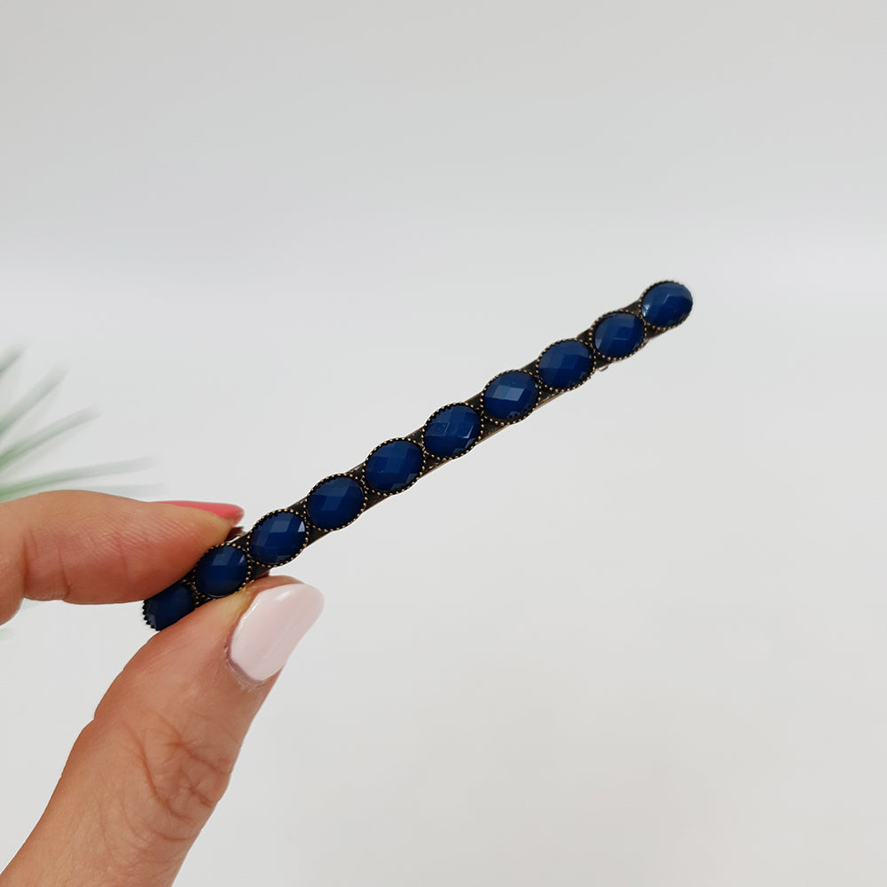 Faceted Oval Hair Barrette 3.3 in – 10 Royal Blue