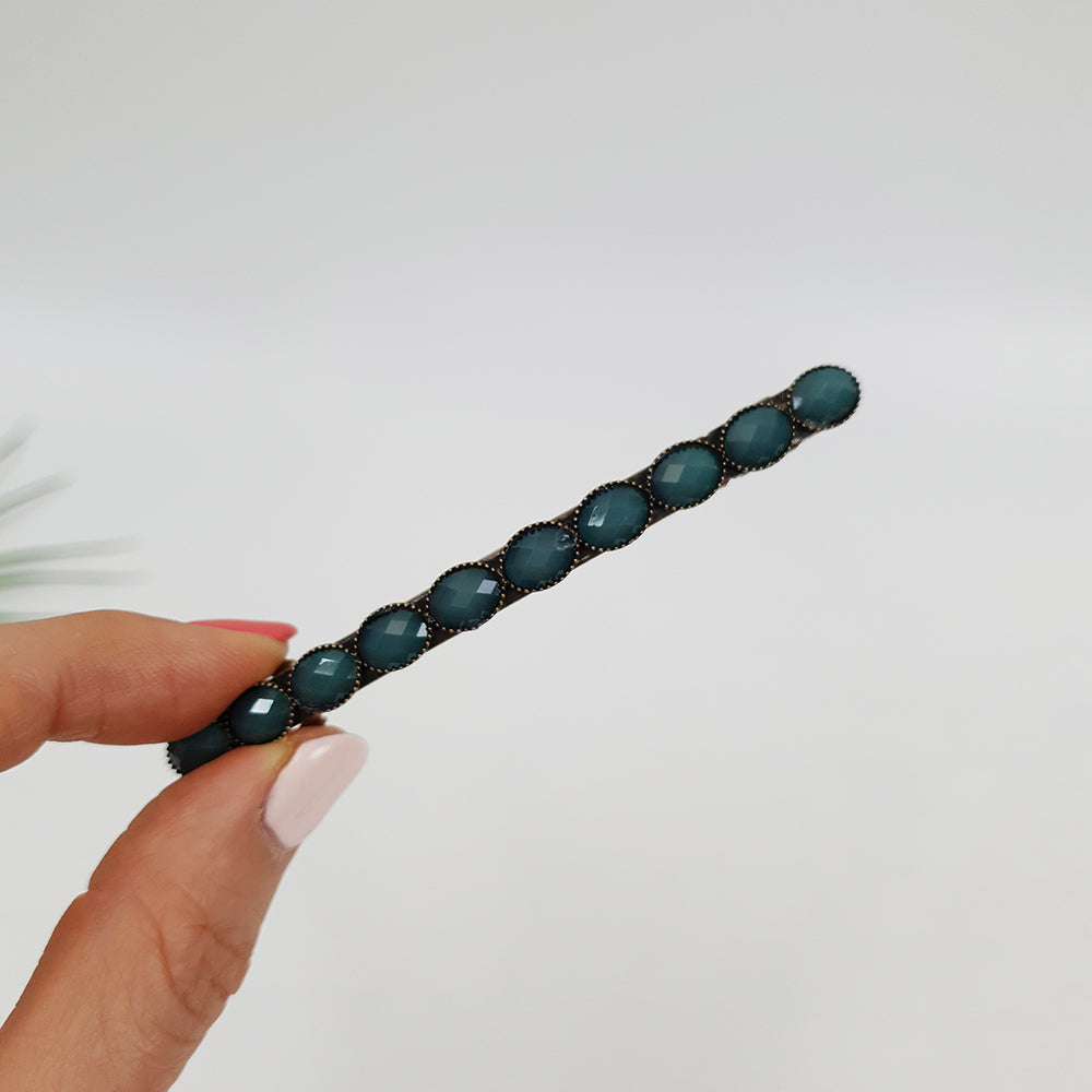 Faceted Oval Hair Barrette 3.3 in – 14 Jade Green