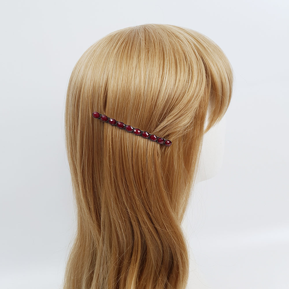 Faceted Oval Hair Barrette 3.3 in – Vintage Resin (Formica), French Pin