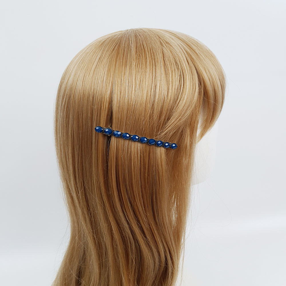 Faceted Oval Hair Barrette 3.3 in – Vintage Resin (Formica), French Pin