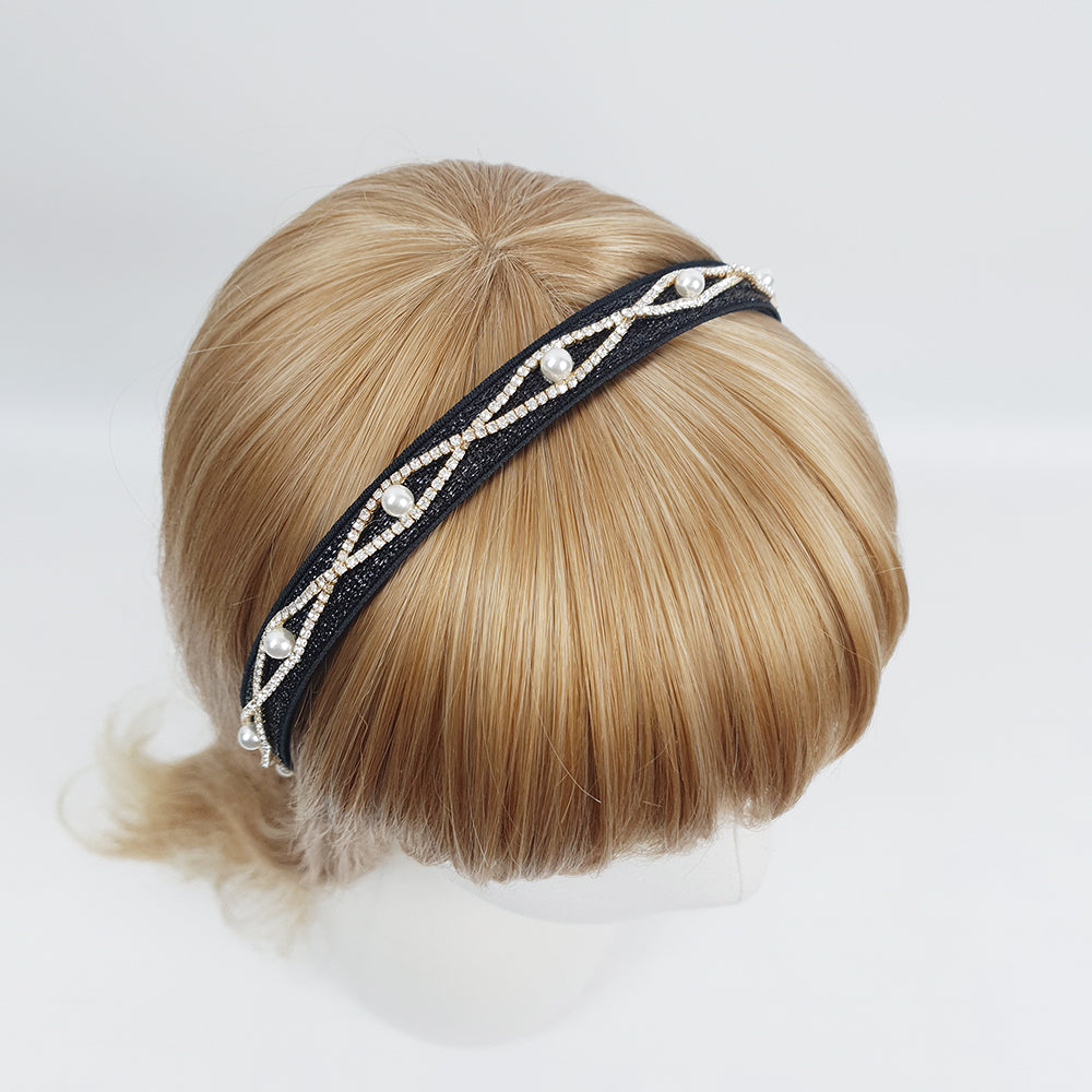 Diamond Line Thin Headband 0.6 in wide – Cubic, Pearl, French-style