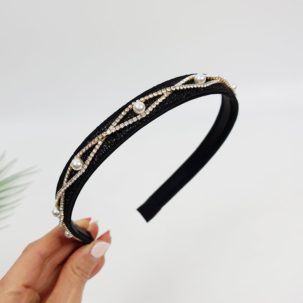 Diamond Line Thin Headband 0.6 in wide – 1 Black