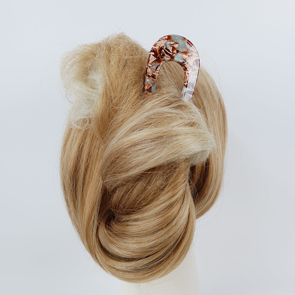 Big U-Shape Hair Stick – on mannequin, bun, art jade