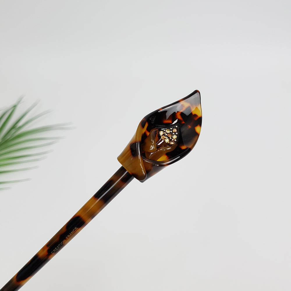 Flower Bud Hair Stick – 2 Leopard Brown
