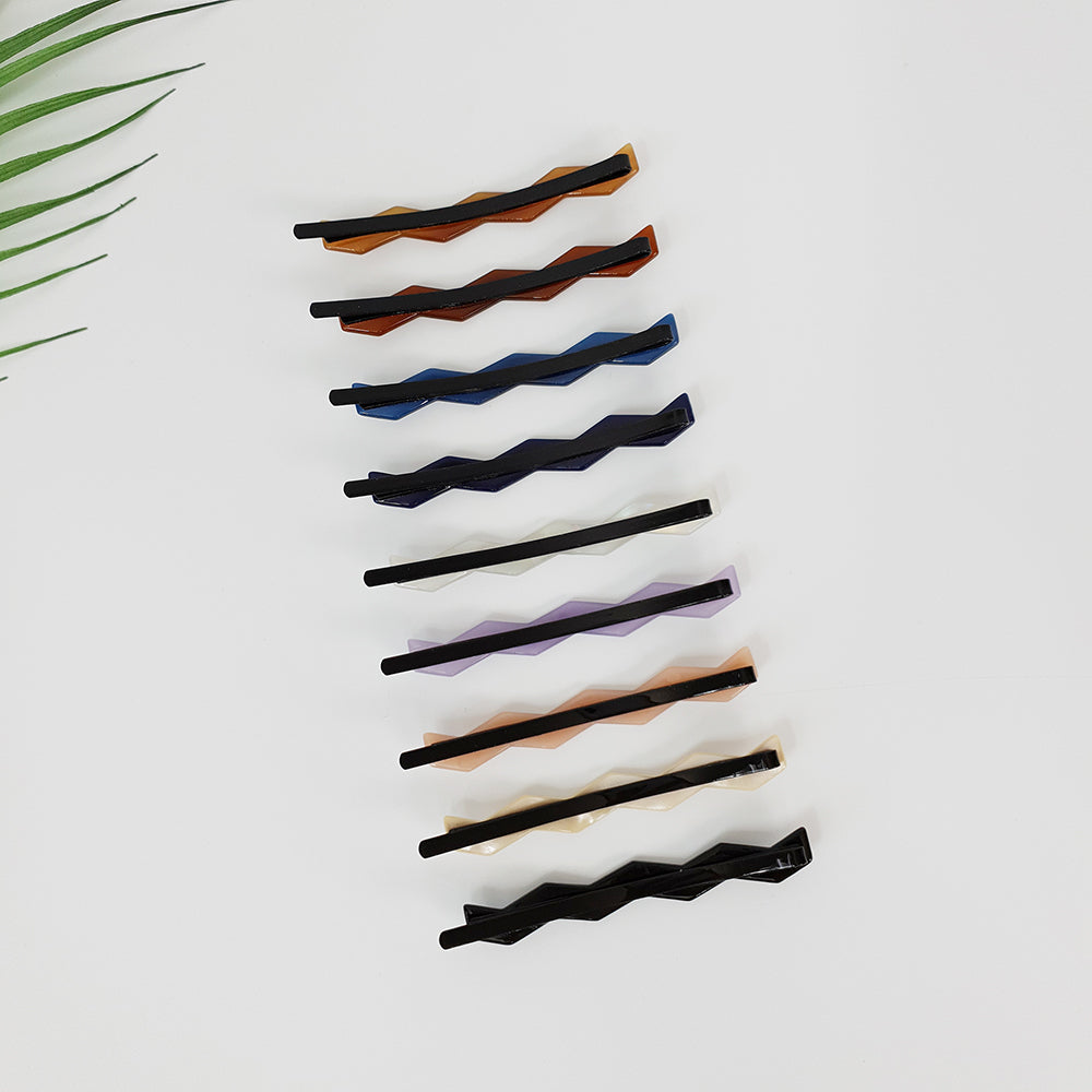 Zigzag Long Bobby Pin 3.3 in – Solid Acetate, Black Pin, French Pin