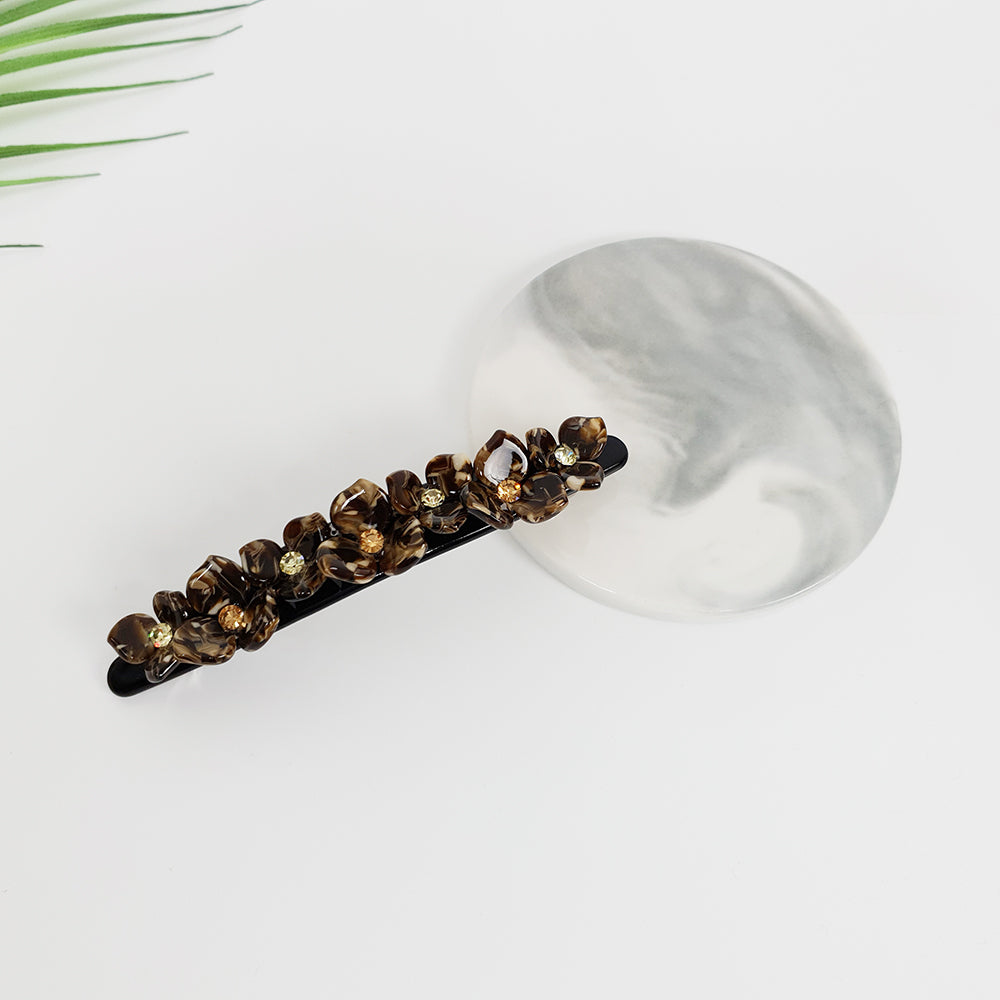 Flower Line Hair Barrette 4.5 in – 1 Marble Chocolate