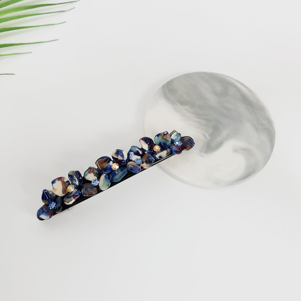 Flower Line Hair Barrette 4.5 in – 4 Art Blue